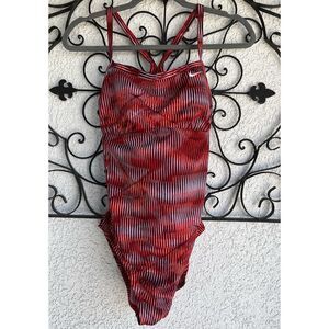 Nike Open Back One Piece Swim Suit - Medium - Red